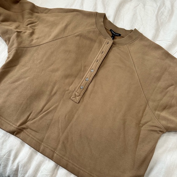 Marissa Webb SO UPTIGHT PLUSH PLUNGE HENLEY SWEATSHIRT IN LIGHT MOCHA - Picture 9 of 14